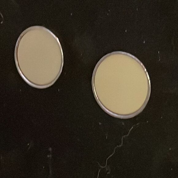 Antique-1910-30-Art Deco round silver tone cream color celluloid snap cuff links - Picture 6 of 11